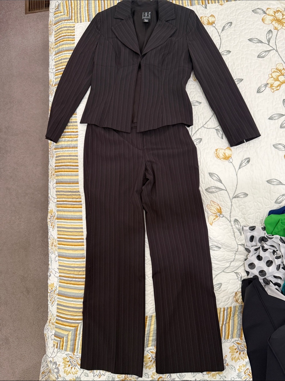 INC International Concepts Chocolate Pinstripe Two-Piece Pantsuit. NWOT.